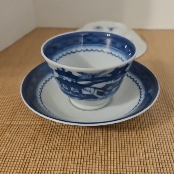 Vintage Vista Alegre Mottahedeh Blue 1824 Canton Cup And Saucer set Of 3 - Picture 12 of 13